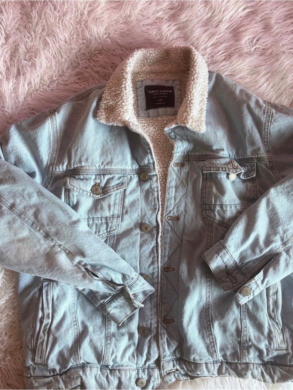 Light Blue Sherpa-Lined Denim Jacket - Men